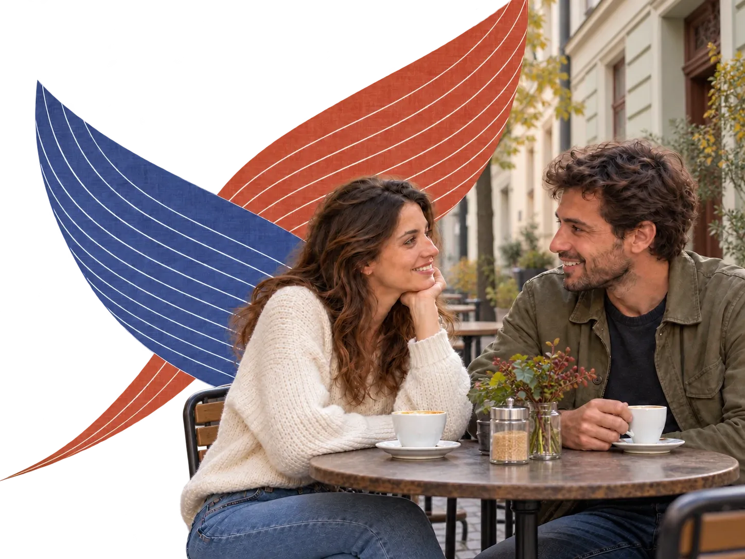 Two people around thirty talking at a café